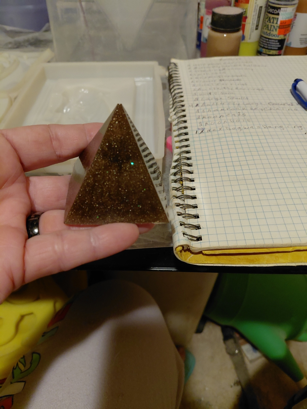 Sparkling Brown Pyramid Art Sculpture - Home Accent